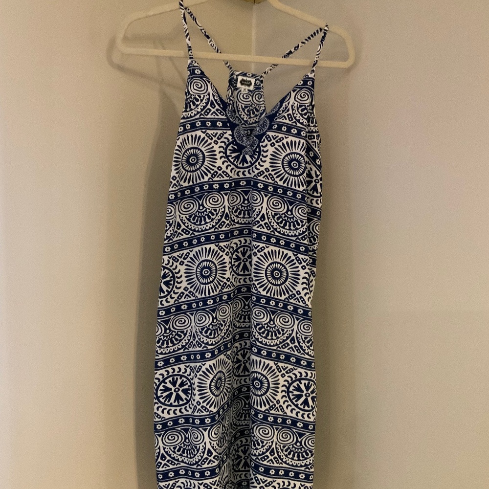 Mud Pie Blue White M Dress Coverup Beach Resort Tropical Coastal Cottagecore